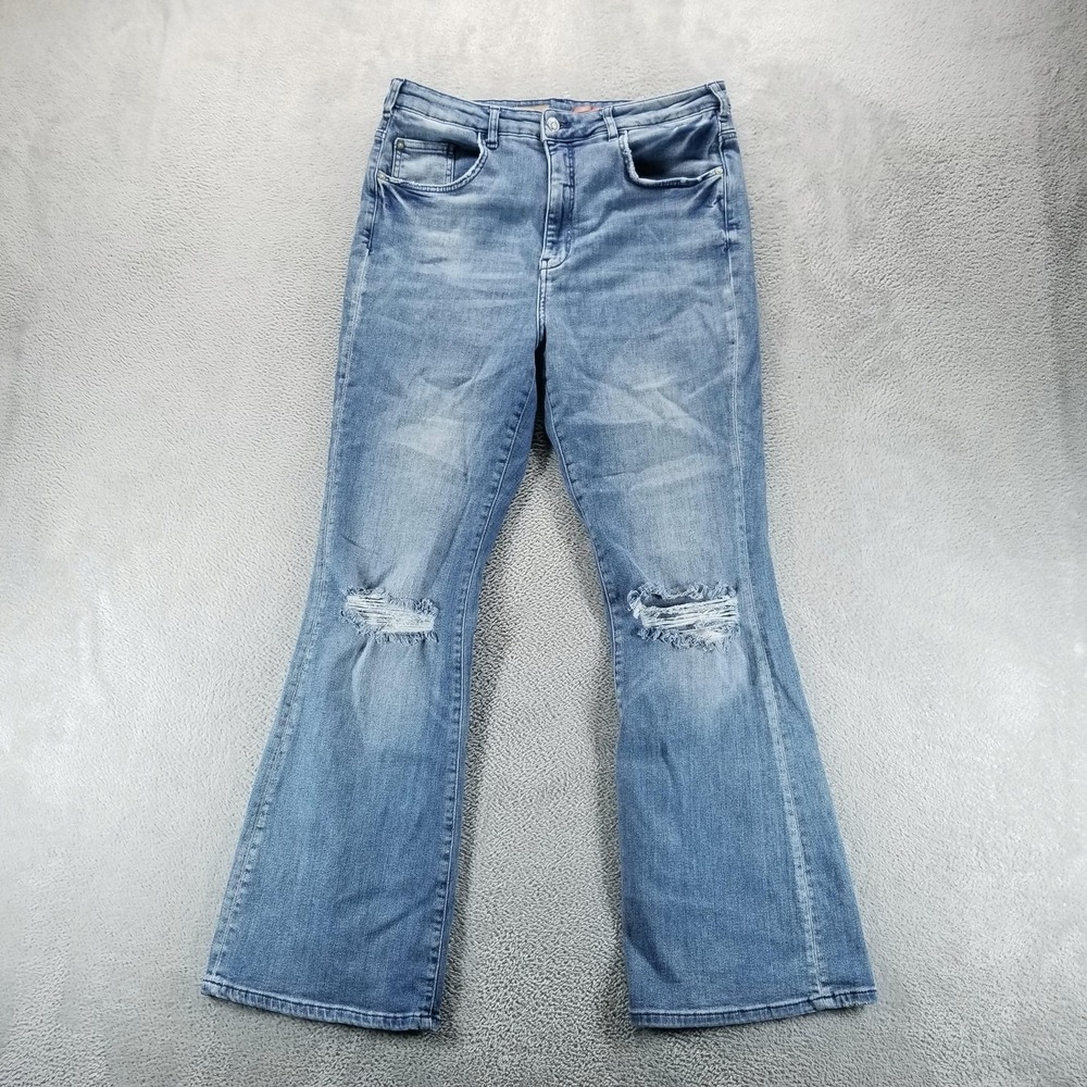 Pilcro Jeans Womens 32 Blue The Icon Flare High Rise Distressed‎ Stretch